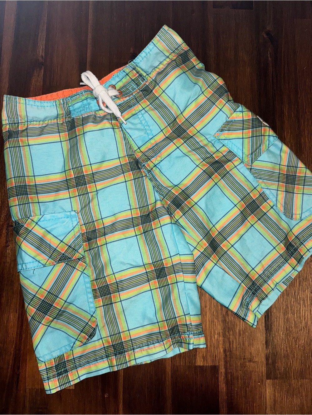 Ecko Unlimited Unltd Aqua & Green Plaid Swim Trunks